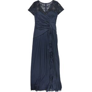 XSCAPE Womens Mesh Sleeve Gown Dress, Grey, NWT